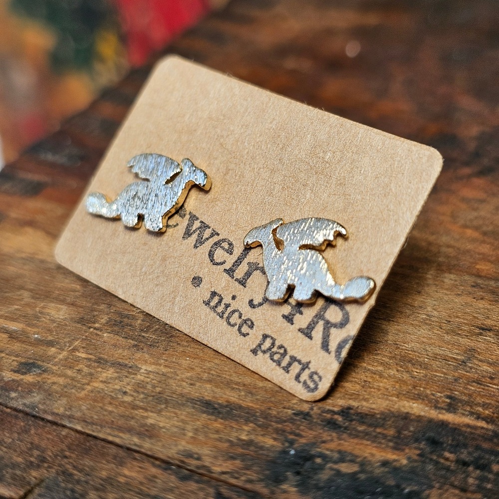Dragon Stud Earrings Women OS Gold Tone Stainless Steel Mythical Fantasy Jewelry